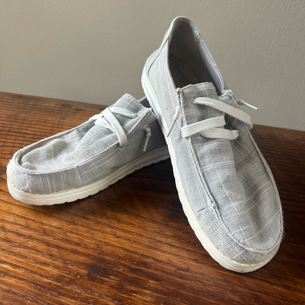 Women’s light gray canvas slip on loafers